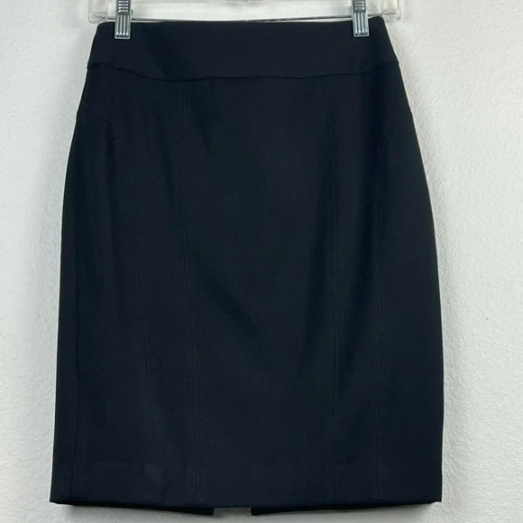 EXPRESS Skirt Womens Size 0 Pencil-Straight Seamed Back Vent Mini Stretch Black - Picture 1 of 7